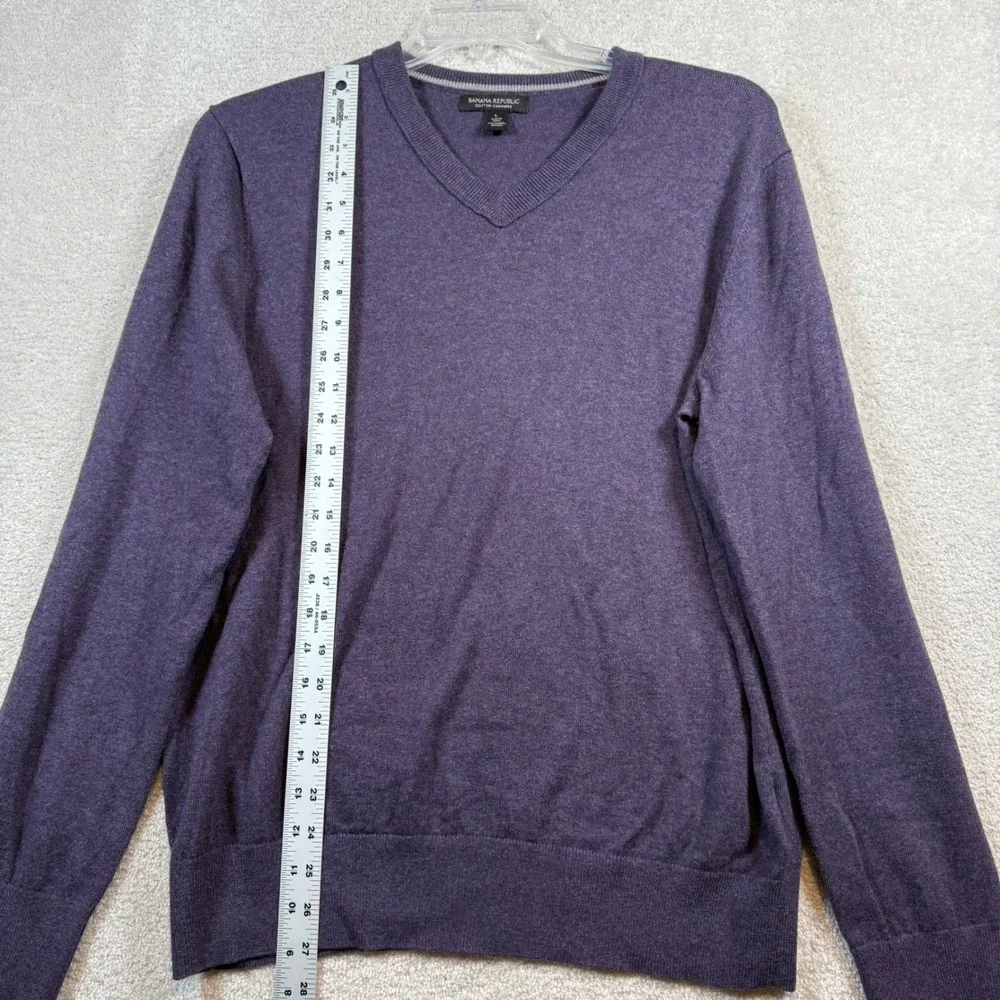 Banana Republic V-Neck Sweater Mens Large Purple Cotton Cashmere Blend Heathered
